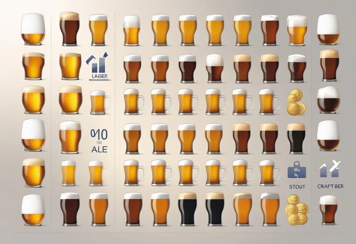 Illustration montrant différents types de bière avec des icônes représentant la TVA associée à chaque type.